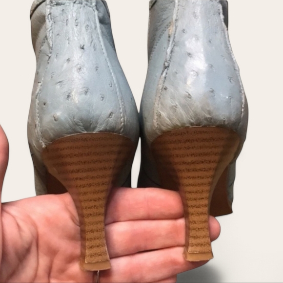 White Diamonds Ostrich Leather Side Zip Heeled Western Boot in Powder Blue - Picture 7 of 9